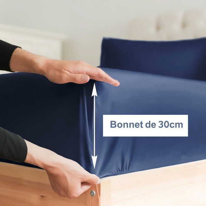 Drap Housse Bleu Nuit  - 2 places  140x200 cm  // Doux  & Antiallérgique