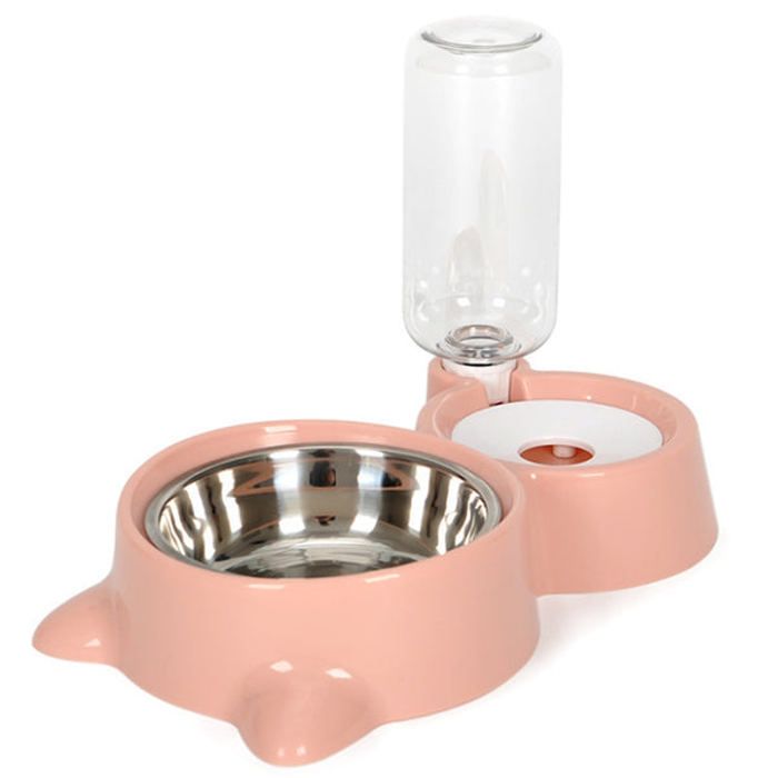 Gamelle Distributeur Automatique Rose pour Chat et Chien – Nourriture & Eau avec Bol Inox (31x16x6 cm)