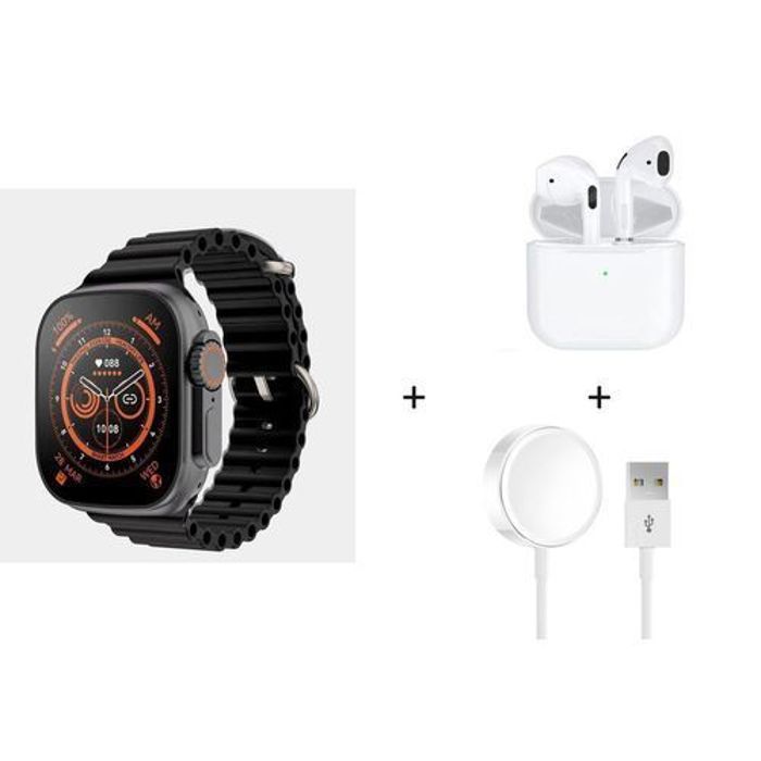 Pack écouteur Bluetooth - BRACELET GRATUIT - Smart Watch 8 ULTRA - Surveillance santé - Multisport - Noir