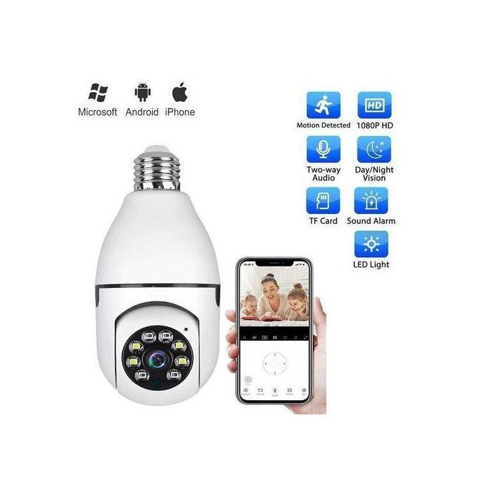 Ampoule Caméra IP WiFi Panoramique 360° Ampoule 1080P HD IR Night Vision Security Cam - 360° Motorisé - Auto Tracking - 2MP -