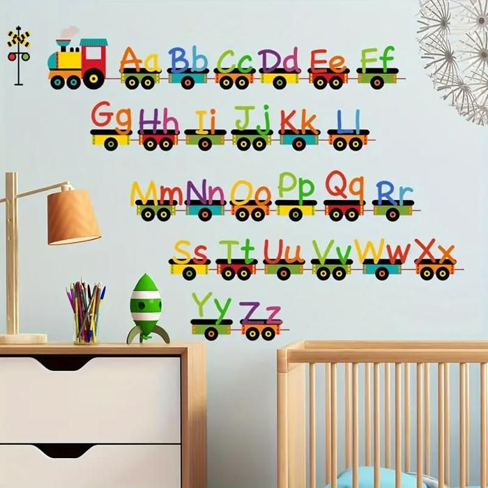 Autocollant Mural - Petit Train - Alphabet - Vinyle - Amovible - Décoration Enfant