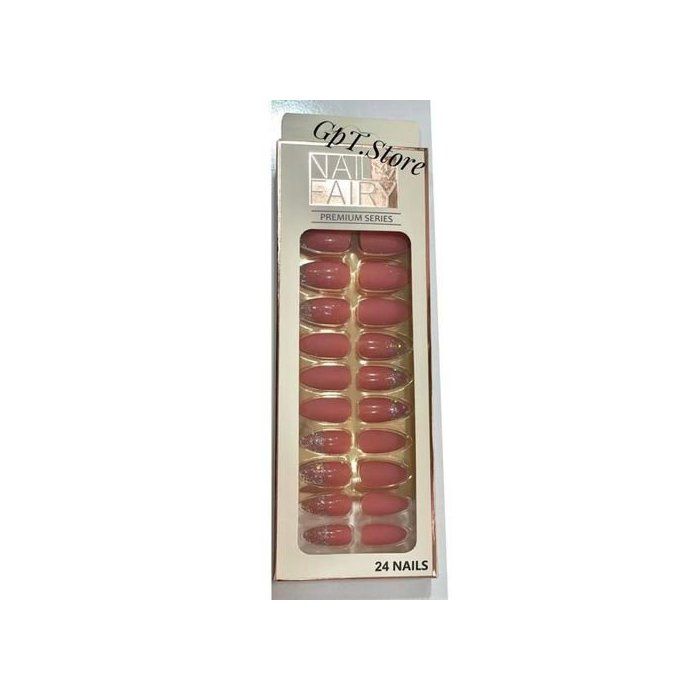 Nail Fairy-Premium Series-24 Faux Ongles Autocollants double-face-Couleur Rose Foncé