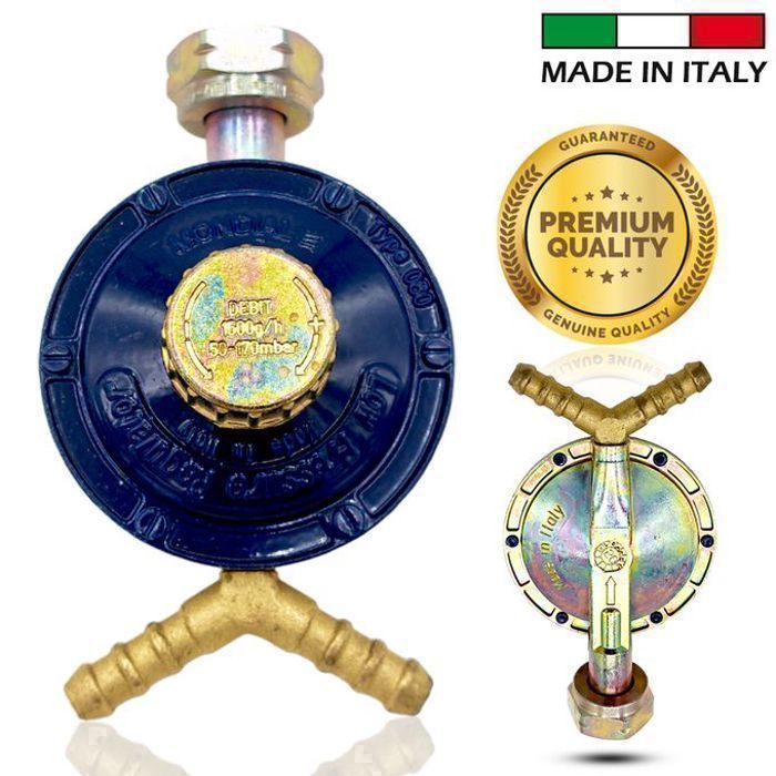 Détendeur à Gaz - ITALY - Régulateur Réglable - 1,5KG/h - Double Sorties - Butane-Propane
