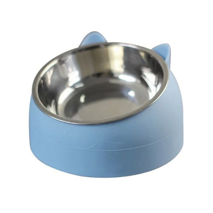Gamelle Inclinée Bleue pour Chat et Chien – En Acier Inoxydable et Antidérapante (16,5x10 cm)