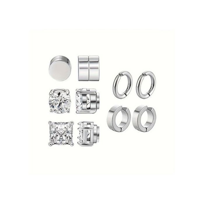 Boucles d'oreilles - Unisex - Magnétiques - Cristal - Acier inoxydable - Argenté