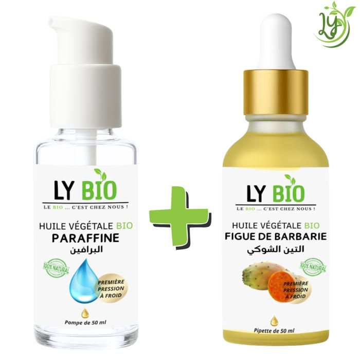 Pack Huile - LYBIO - Huile Paraffine 50ml - Pompe - Huile Figue de Barbarie 50ml - Pipette