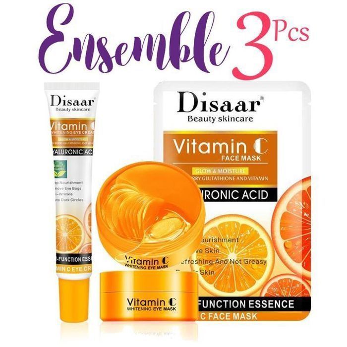Disaar ensemble 3 pcs vitamine c - crème pour les yeux + masque pour les yeux + masque soin du visage