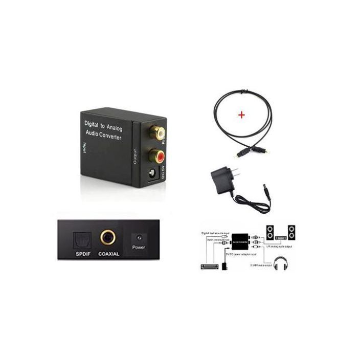 Convertisseur audio numérique-analogique Entrées coaxiales optiques numériques Toslink vers adaptateur audio + Câble optique Toslink