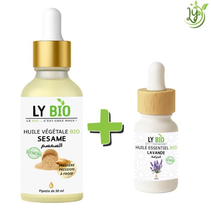 Pack de soins - LYBIO - HUILE SESAME 50ml - HUILE ESSENTIEL LAVANDE 10ml - Hydratant - Mixte