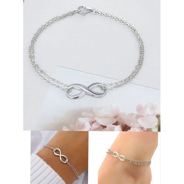 Chaine de cheville - Double chaîne Infinity - Acier inoxydable - Argenté - Élégante et délicate