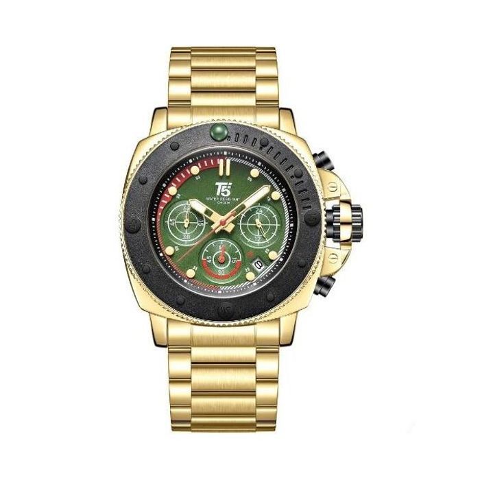 Montre Homme T5 4031 Chronographe de Marque Tendance en Acier Inoxydable Original - Or