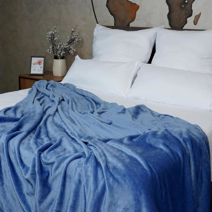 Couverture - DWIRTY - Flanelle Uni Bleu Ciel - Douceur - Antiallergique - 2 Places (200x220 cm)