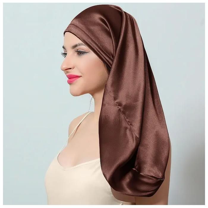 Bonnet de nuit en soie , pour cheveux longs - marron
