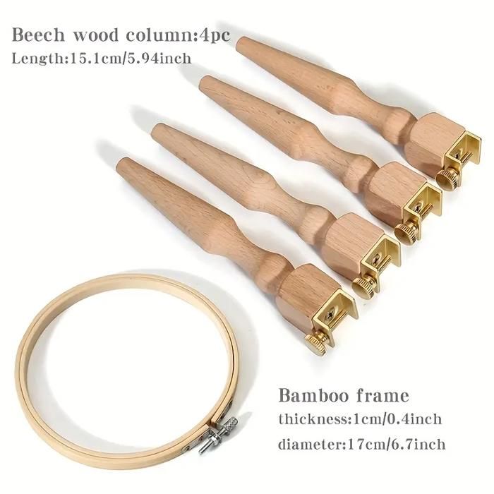 Jambes de Cadre à Broderie en Bois Ajustables - Pieds en Bois Massif Faits Main avec Design Courbé pour Stabilité