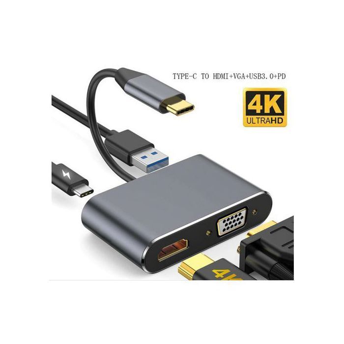 Adaptateur USB Type-C - High Quality - 4 en 1 - HDMI 4K - VGA - USB 3.0