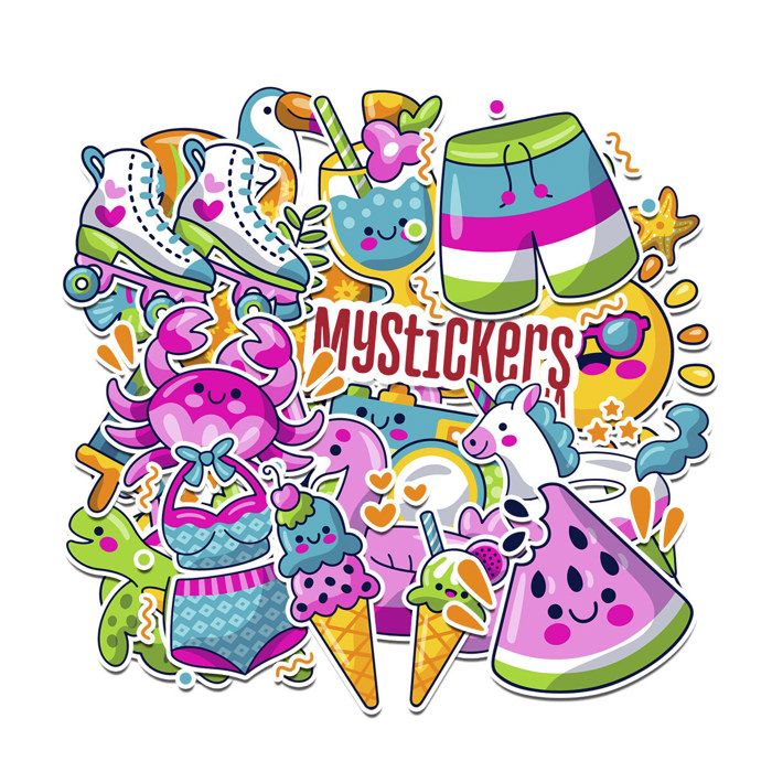 Stickers - Été V3 - 3D - Multicolore - Autocollants décoratifs - Pack de 20