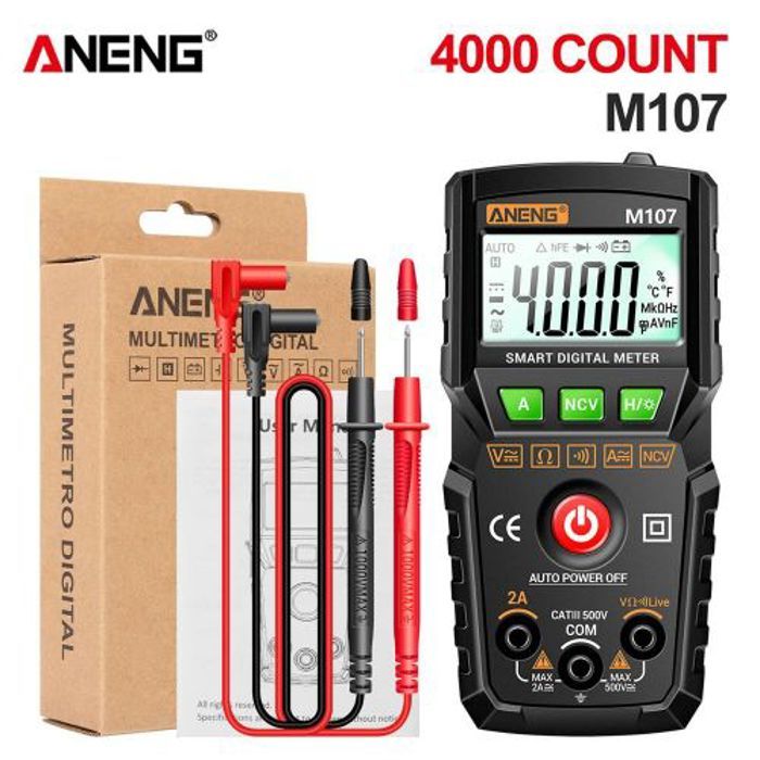Aneng M107 Mini Digital Multimeter 4000 count AC/DC Electrical Instruments,NOIR