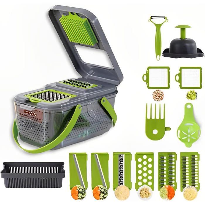 Mandoline coupe-légumes 22-en-1 avec 13 lames interchangeables pour trancher, râper, hacher et plus