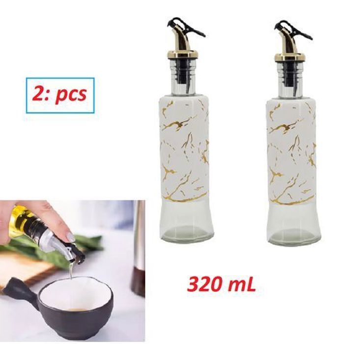 Offfre 2 pcs de Bouteilles distributeur d huile en verre 320 ml