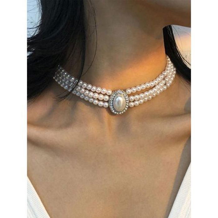1 Pièce Collier De cou, faux perles, Style Vintage Élégant Français Avec Conception Unique, Haut De Gamme