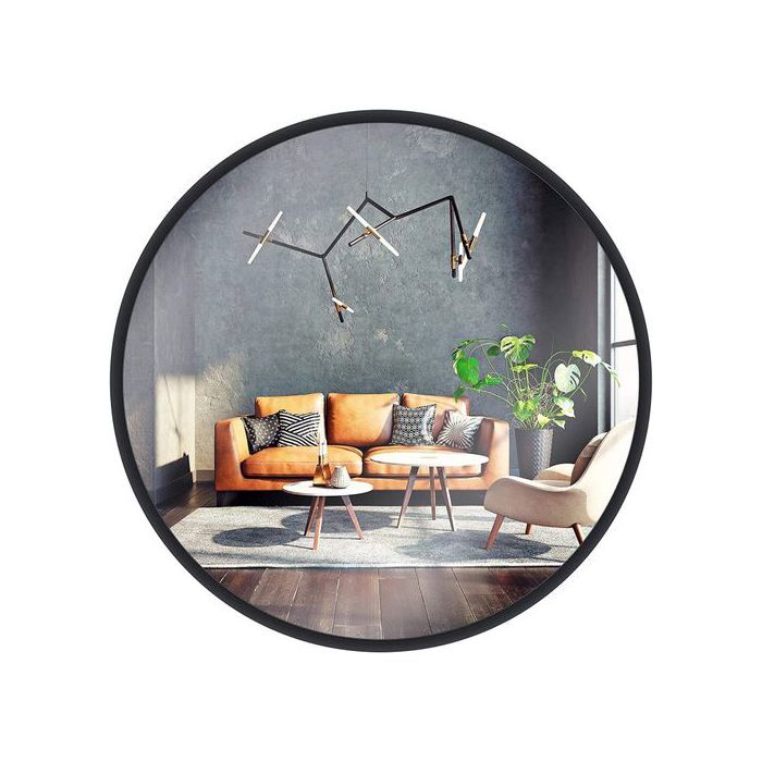 Miroir rond avec cadre en bois,  design moderne (55 cm-noir)