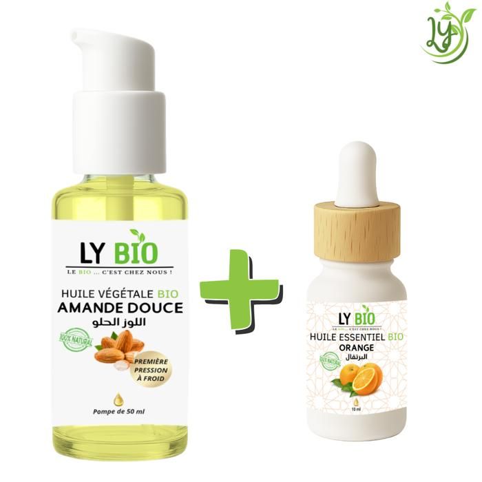 LYBIO PACK HUILE AMANDE DOUCE 50ml - POMPE + HUILE ESSENTIEL ORANGE 10ML