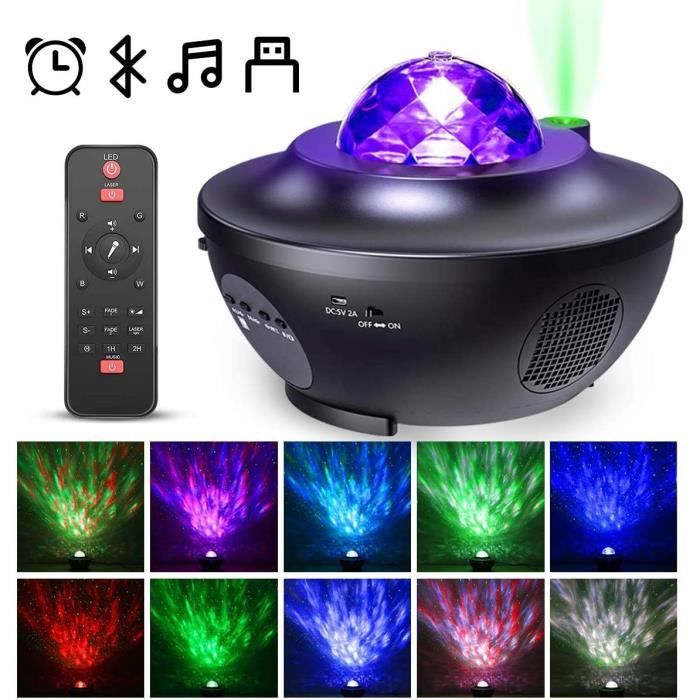 Lampe Projecteur LED Étoile, Projecteur de Veilleuse Rotatif avec Modes & Télécommande & Timer & Enceinte & Bluetooth