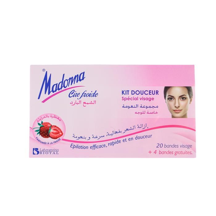 MADONNA BANDE CIRE VISAGE FRAISE 20 BANDES + 4 GR