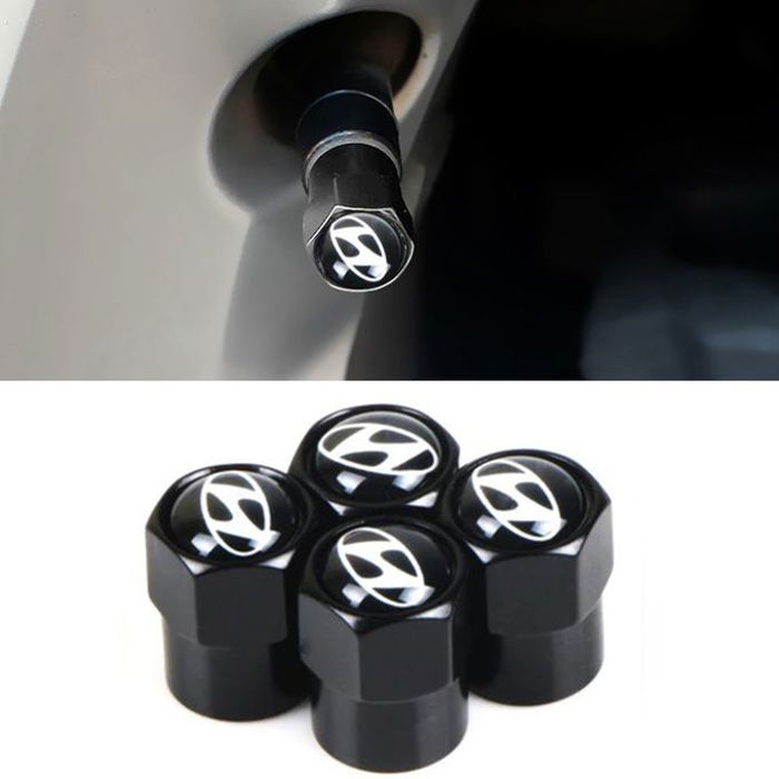4 pièces Bouchon de valve logo Hyundai Noir