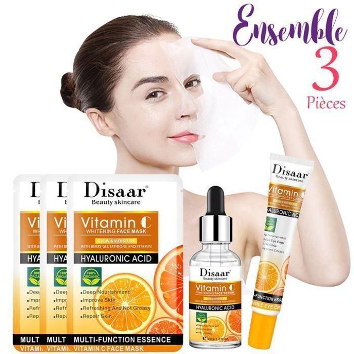Disaar ensemble 3 pièces, sérum, masque, crème, nettoyant pour le visage à la vitamine c
