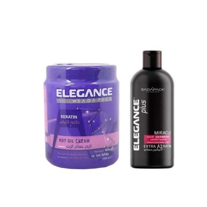 Pack Elegance : shampooing et masque capillaire à la kératine pour des cheveux forts et brillants.