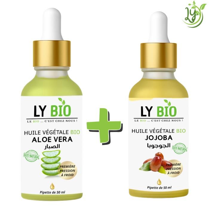 LYBIO PACK HUILE ALOE VERA 50ml - PIPETTE + HUILE JOJOBA 50ML - PIPETTE