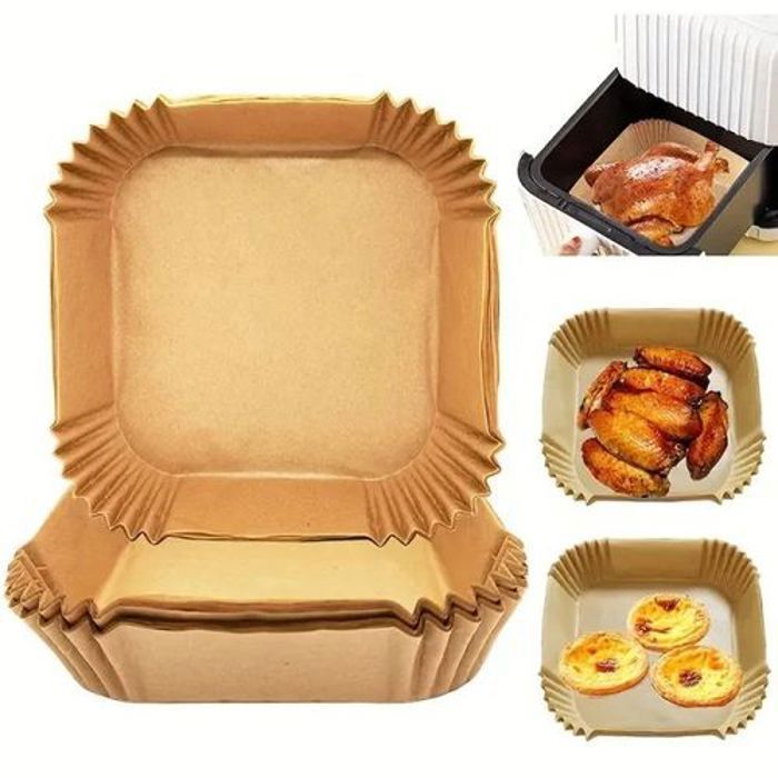 Lot de 200 papier four pour friteuse à air carrés,doublure en papier jetable
