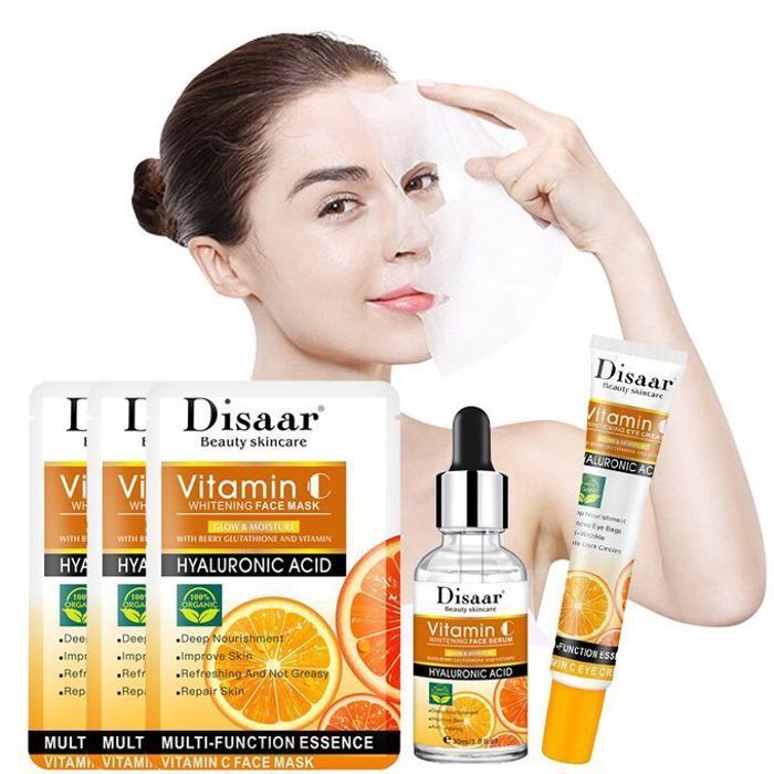 Soins visage à la vitamine C - Disaar - Pack 3 Masques - Sérum - Crème yeux - Hydratation intense