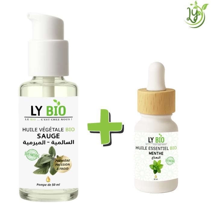 Pack Huile - LYBIO - Sauge 50ml + Menthe 10ml - Purifiant - Tonifiant - Tous types de cheveux