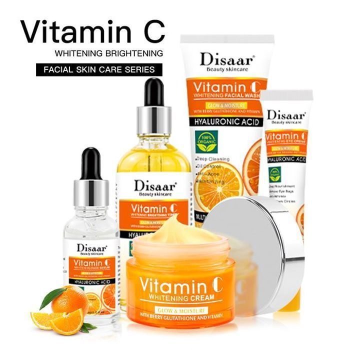 Disaar 5pcs - pack soins visage à la viatmine c, sérum, toner, crème visage, nettoyant visage, crème yeux