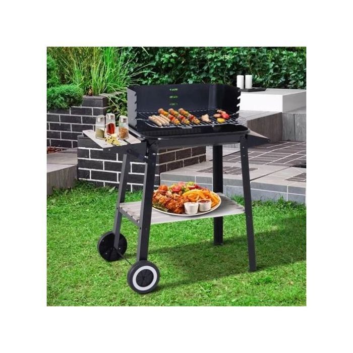 Grill à charbon avec 2 étagères avec roulettes pour camping et voyage et jardin