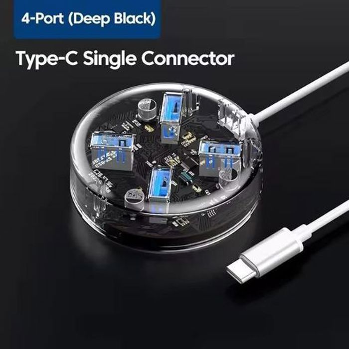 Multi Splitter USB 3.0 - Transparent - Adaptateur Type C - 4 en 1 - Pour Macbook et PC