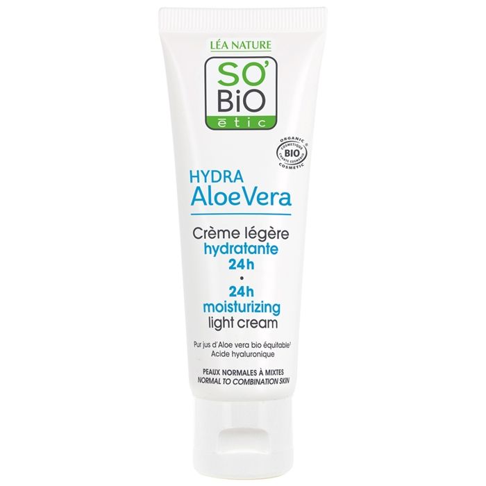 Crème Hydratante - SO'BIO Étic - Légère 24H - Aloe Vera Bio - 50 ml - Peaux Déshydratées