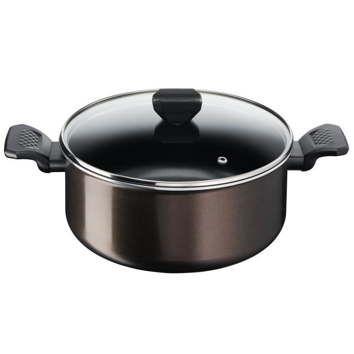 TEFAL Easy Cook & Clean Faitout 24 cm + couvercle verre, Non induction, Revêtement antiadhésif, Fabriqué en France B5544602