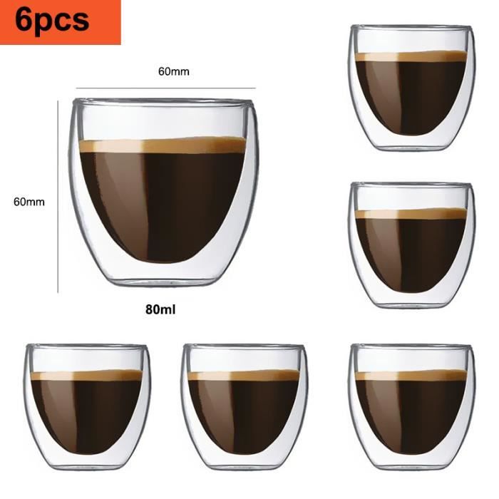 Tasse à café/Expresso - Verre - Set de 6 - 80ml - Double paroi - Contemporain