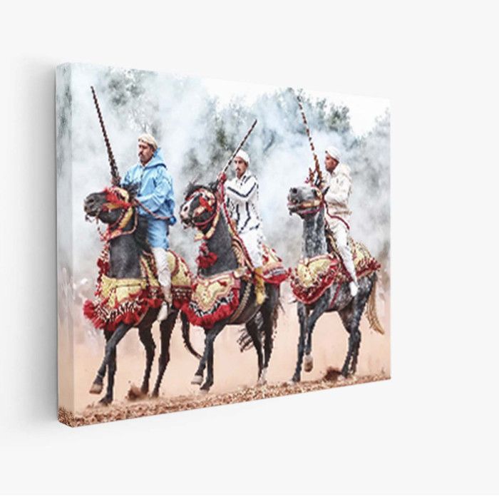 Tableau décoratif - Chevaux et tradition - Velours - 40 x 60 cm - Tbourida marocaine