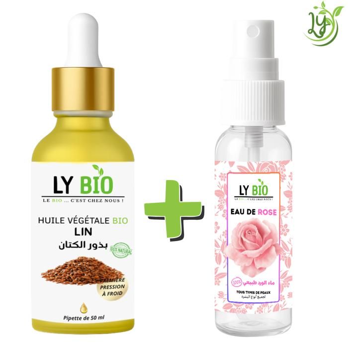 LYBIO PACK HUILE LIN 50ML - PIPETTE + EAU DE ROSE 100ML
