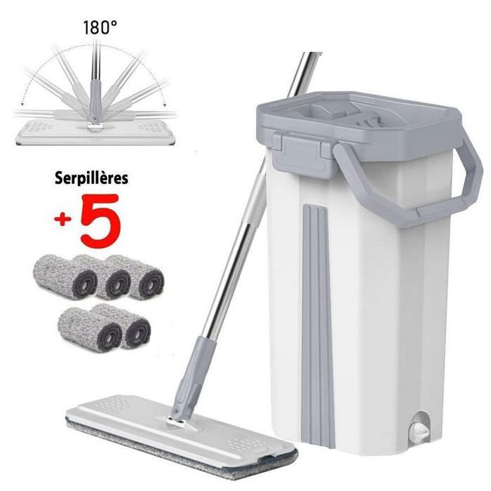 Balai Serpillère avec Seau Essorage, Vadrouille Balai + 5 Serpillères