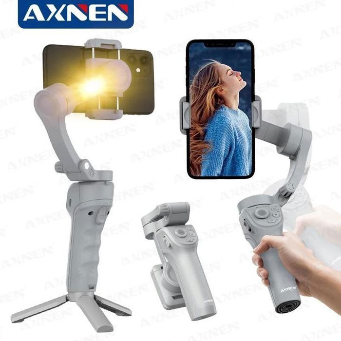 TOKQI Stabilisateur de cardan pour smartphone, 3 axes, anti-tremblement, lumière de remplissage intégrée, idéal pour iPhone, Android