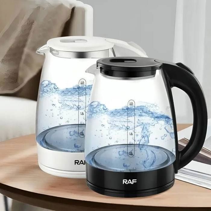 Bouilloire électrique RAF 2025 corps en verre sans BPA intérieur 2 litres 1500w bouilloire en verre pour l'eau bouillante