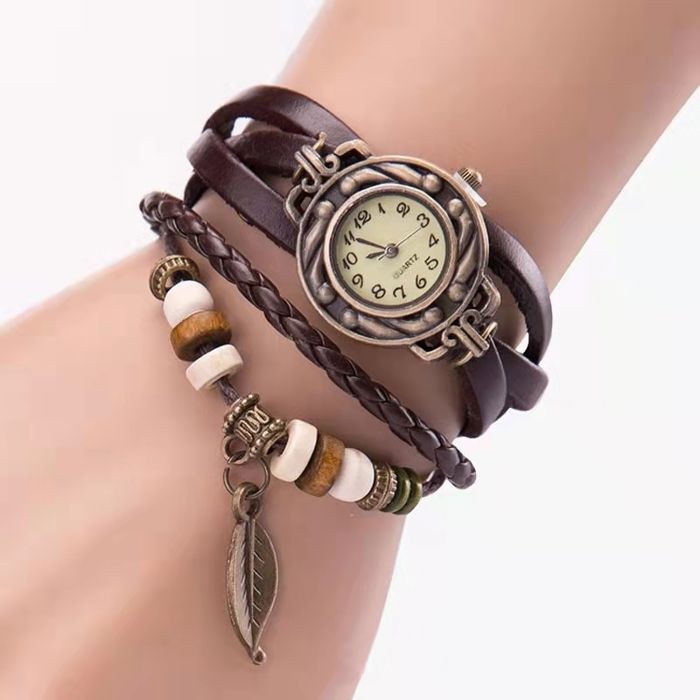 Montre femme cuir marron vintage