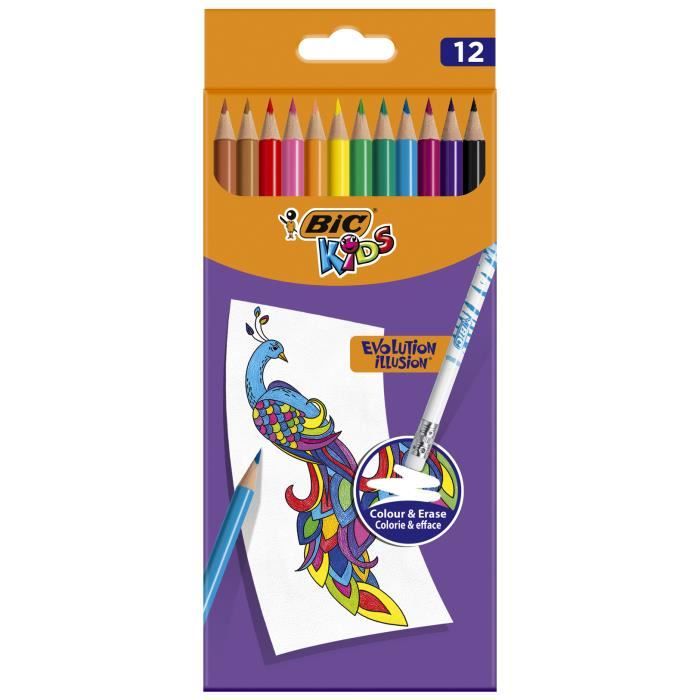 BIC - Crayons de Couleurs EFFACABLES - Pochette x12