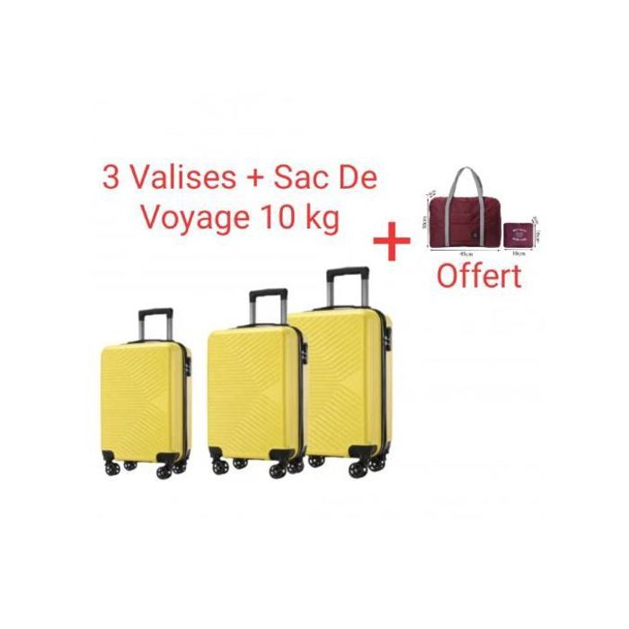 Ensemble 3 Valises Rigides + Sac Cabine - Jaune - Polycarbonate - 4 Roues