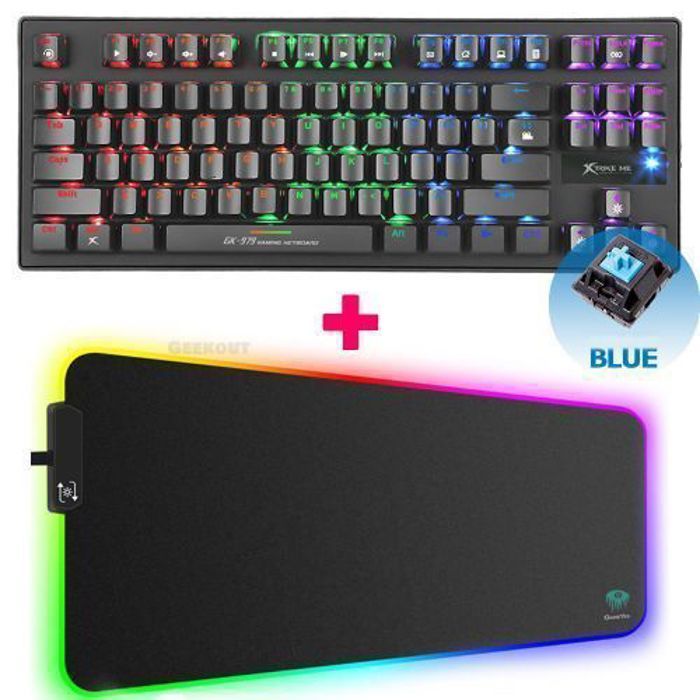 Ensemble gaming - Xtrike - GK 979 - Clavier mécanique Blue switch - Tapis LED XXL 800x300mm - 14 modes